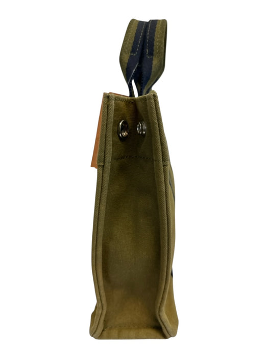 Hermes Olive & Navy Print Canvas Tote Double Strap Vintage Bag Olive & Navy Print / PM