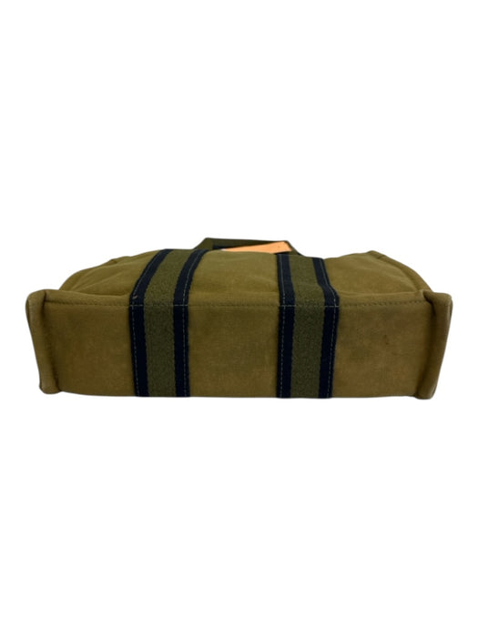 Hermes Olive & Navy Print Canvas Tote Double Strap Vintage Bag Olive & Navy Print / PM