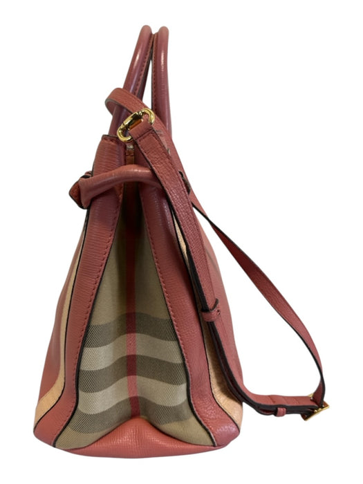 Burberry Pink & Cream Leather Novacheck Detail Top Handles Shoulder Strap Bag Pink & Cream / M