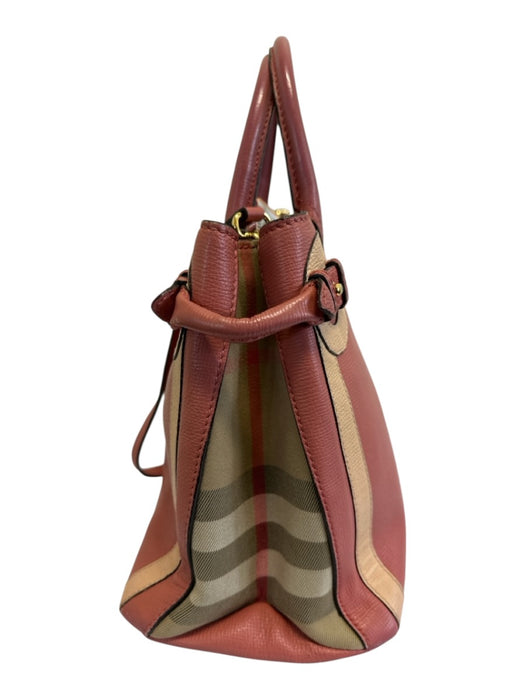 Burberry Pink & Cream Leather Novacheck Detail Top Handles Shoulder Strap Bag Pink & Cream / M
