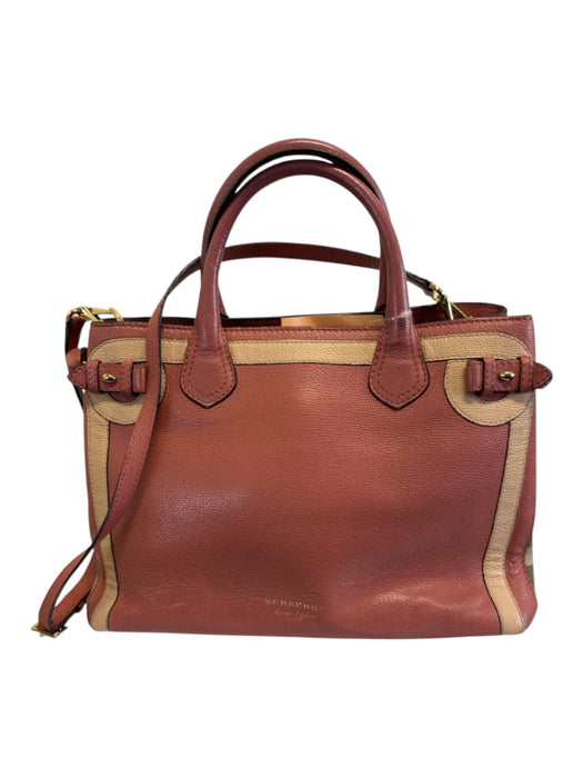 Burberry Pink & Cream Leather Novacheck Detail Top Handles Shoulder Strap Bag Pink & Cream / M