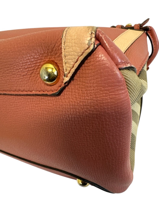 Burberry Pink & Cream Leather Novacheck Detail Top Handles Shoulder Strap Bag Pink & Cream / M