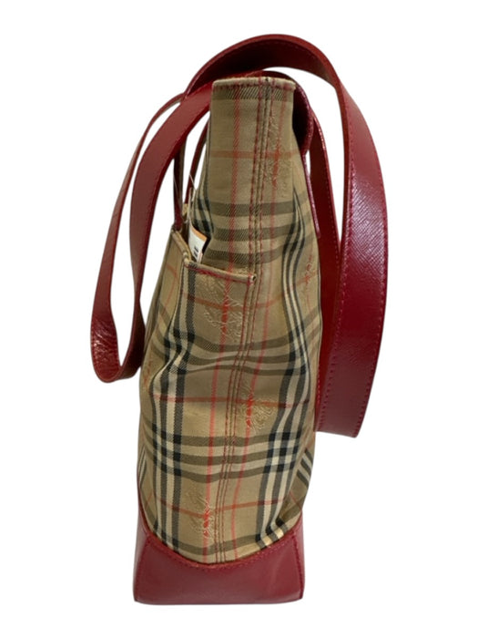 Burberry's Beige, Red, Black Canvas & Leather Saffiano Novacheck Two Strap Bag Beige, Red, Black / Small