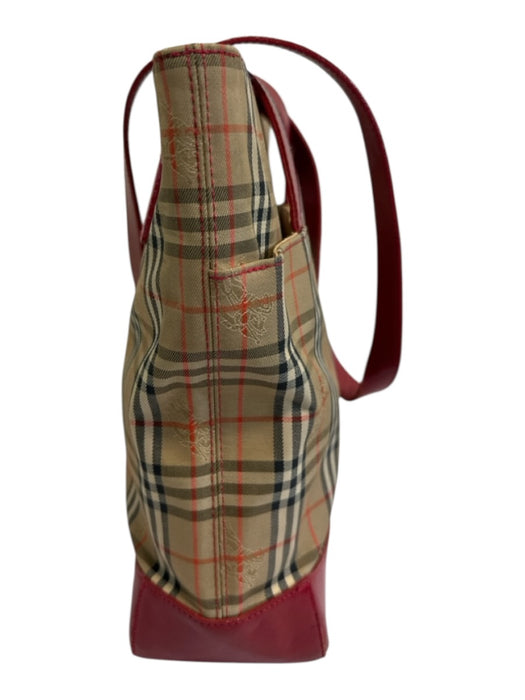 Burberry's Beige, Red, Black Canvas & Leather Saffiano Novacheck Two Strap Bag Beige, Red, Black / Small