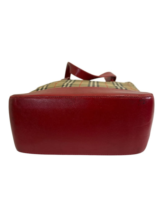 Burberry's Beige, Red, Black Canvas & Leather Saffiano Novacheck Two Strap Bag Beige, Red, Black / Small