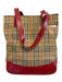 Burberry's Beige, Red, Black Canvas & Leather Saffiano Novacheck Two Strap Bag Beige, Red, Black / Small