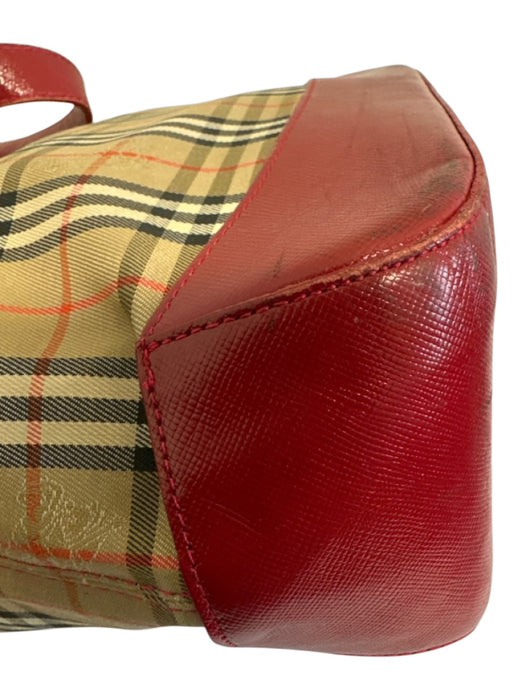 Burberry's Beige, Red, Black Canvas & Leather Saffiano Novacheck Two Strap Bag Beige, Red, Black / Small