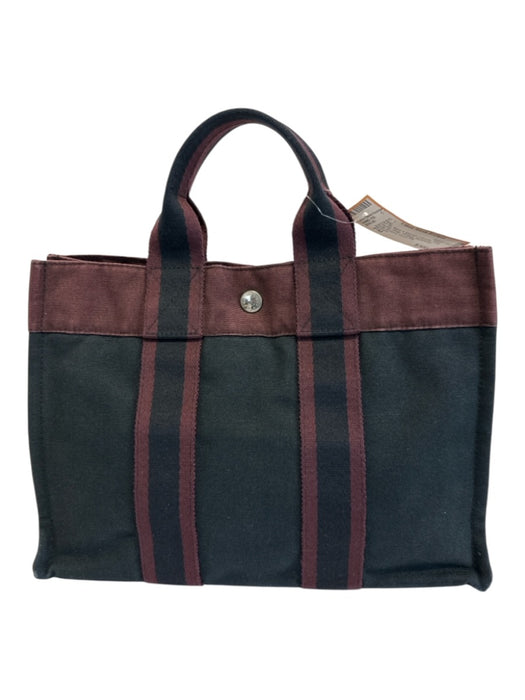 Hermes Navy & Maroon Canvas Tote Double Strap Vintage Bag Navy & Maroon / PM
