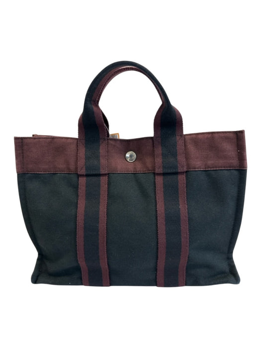 Hermes Navy & Maroon Canvas Tote Double Strap Vintage Bag Navy & Maroon / PM