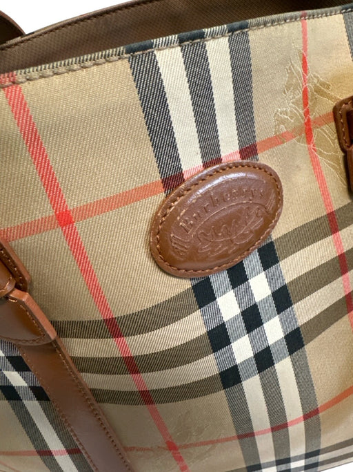 Burberry's Brown Print Coated Canvas & Leather Novacheck Tote Two Strap Bag Brown Print / L