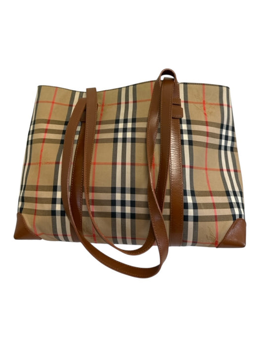 Burberry's Brown Print Coated Canvas & Leather Novacheck Tote Two Strap Bag Brown Print / L