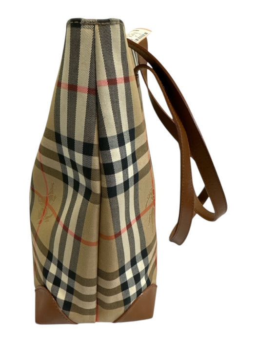 Burberry's Brown Print Coated Canvas & Leather Novacheck Tote Two Strap Bag Brown Print / L