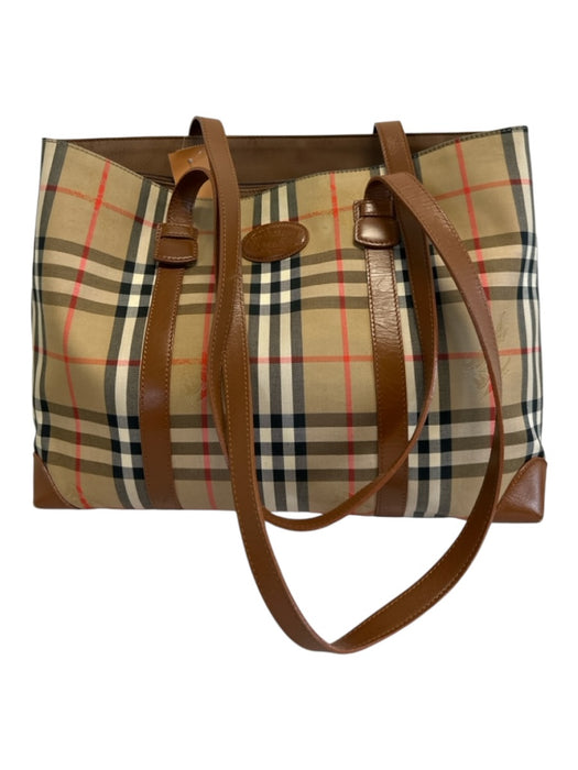 Burberry's Brown Print Coated Canvas & Leather Novacheck Tote Two Strap Bag Brown Print / L