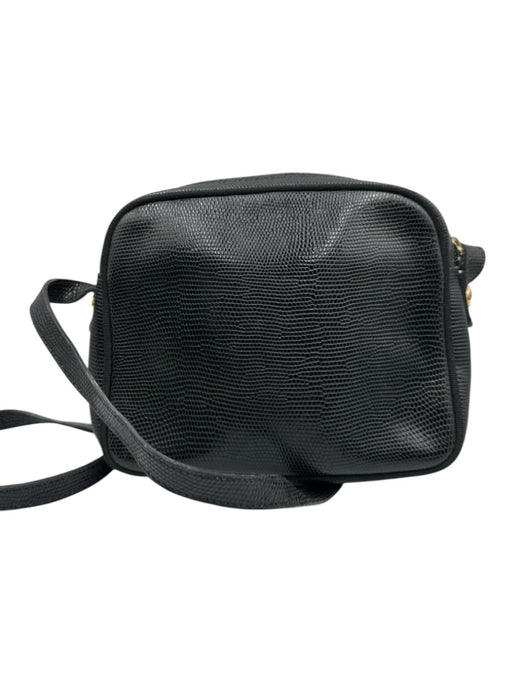 Salvatore Ferragamo Black Leather Gold hardware Bow Zip Top Crossbody Bag Black / Small