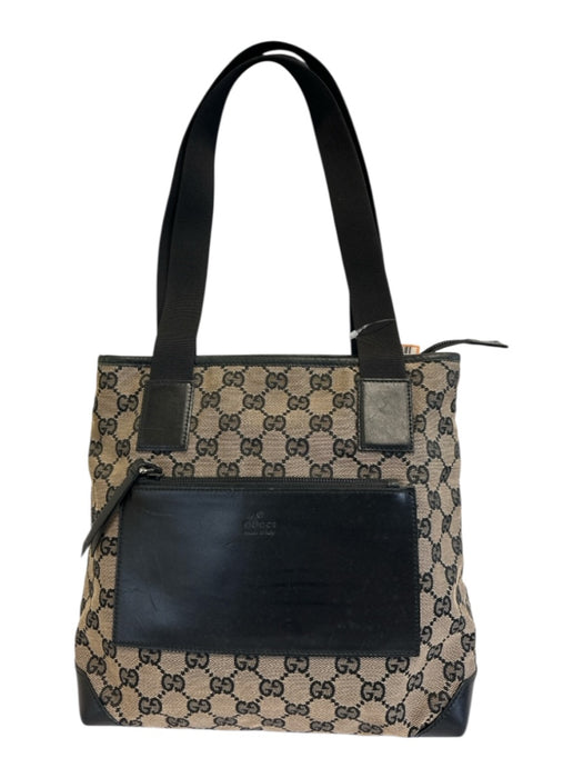Gucci Navy Blue & Beige Canvas & Leather Guccissima Zip Top Tote Bag Navy Blue & Beige / Small