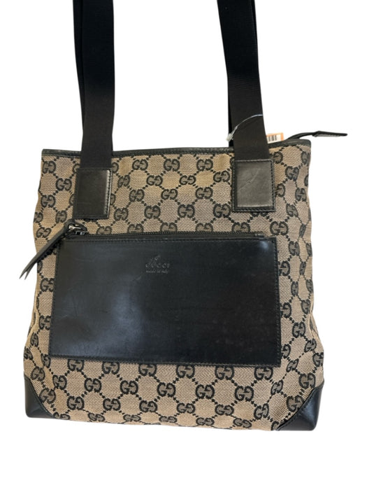 Gucci Navy Blue & Beige Canvas & Leather Guccissima Zip Top Tote Bag Navy Blue & Beige / Small