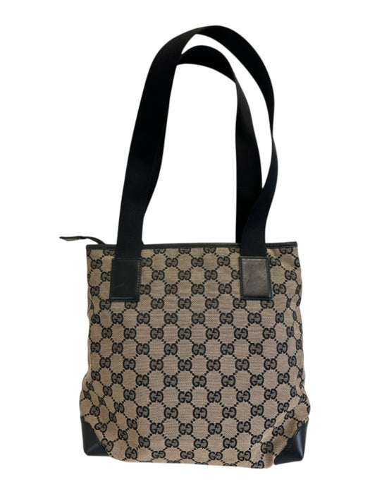 Gucci Navy Blue & Beige Canvas & Leather Guccissima Zip Top Tote Bag Navy Blue & Beige / Small