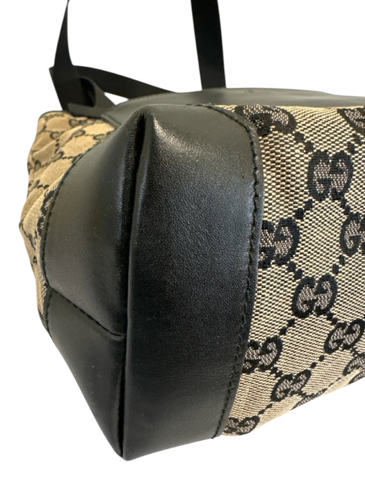 Gucci Navy Blue & Beige Canvas & Leather Guccissima Zip Top Tote Bag Navy Blue & Beige / Small