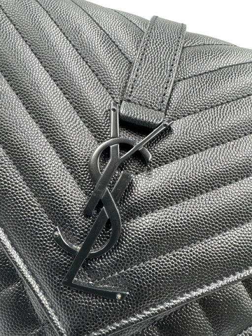 Yves Saint Laurent Black Leather Black Hardware Chevron Flap Chain Bag Black / Medium