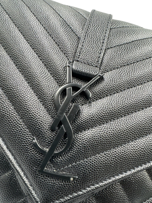 Yves Saint Laurent Black Leather Black Hardware Chevron Flap Chain Bag Black / Medium