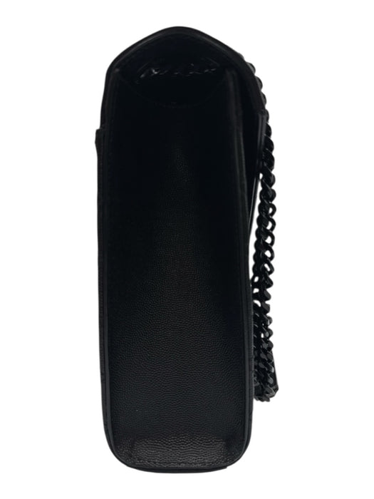 Yves Saint Laurent Black Leather Black Hardware Chevron Flap Chain Bag Black / Medium