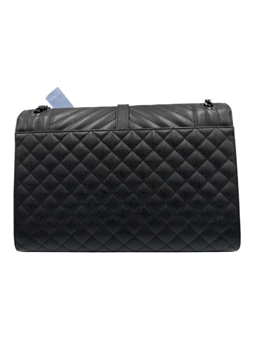 Yves Saint Laurent Black Leather Black Hardware Chevron Flap Chain Bag Black / Medium