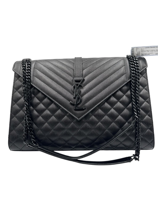 Yves Saint Laurent Black Leather Black Hardware Chevron Flap Chain Bag Black / Medium