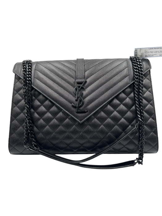 Yves Saint Laurent Black Leather Black Hardware Chevron Flap Chain Bag Black / Medium
