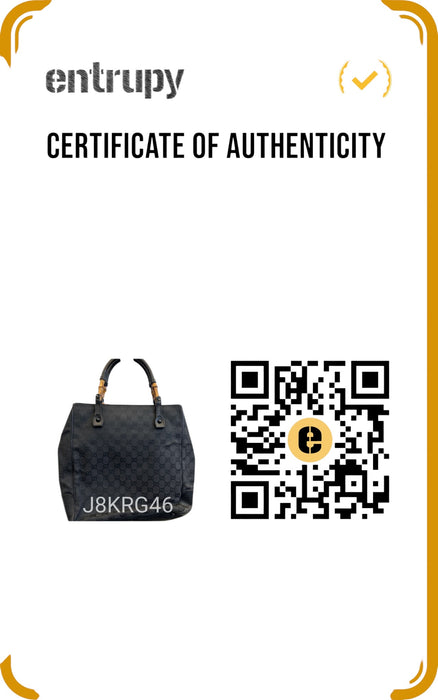 Gucci Black Canvas & Leather Guccissima Bamboo Detail rolled hem Bag Black / M