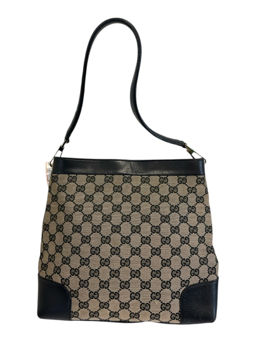 Gucci Black & Beige Canvas & Leather Guccissima Shoulder Bag Snap Closure Bag Black & Beige / Small