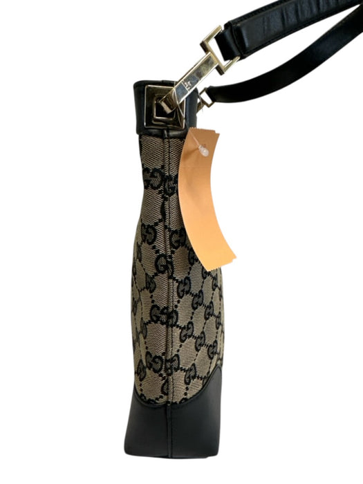 Gucci Black & Beige Canvas & Leather Guccissima Shoulder Bag Snap Closure Bag Black & Beige / Small