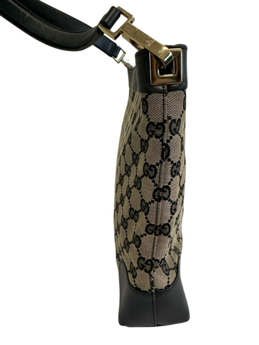 Gucci Black & Beige Canvas & Leather Guccissima Shoulder Bag Snap Closure Bag Black & Beige / Small