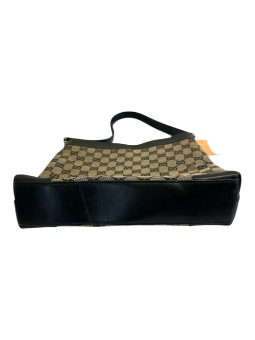 Gucci Black & Beige Canvas & Leather Guccissima Shoulder Bag Snap Closure Bag Black & Beige / Small
