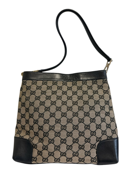 Gucci Black & Beige Canvas & Leather Guccissima Shoulder Bag Snap Closure Bag Black & Beige / Small