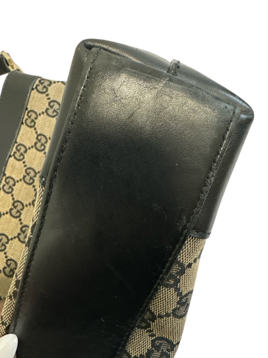 Gucci Black & Beige Canvas & Leather Guccissima Shoulder Bag Snap Closure Bag Black & Beige / Small