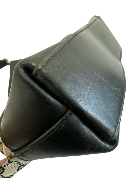 Gucci Black & Beige Canvas & Leather Guccissima Shoulder Bag Snap Closure Bag Black & Beige / Small