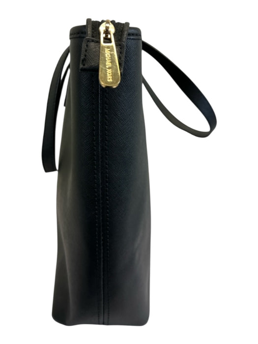 Michael Michael Kors Black Saffiano Leather Zip Top Tote Gold Logo Bag Black / L