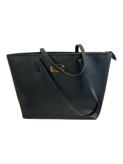 Michael Michael Kors Black Saffiano Leather Zip Top Tote Gold Logo Bag Black / L