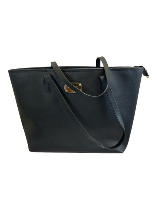 Michael Michael Kors Black Saffiano Leather Zip Top Tote Gold Logo Bag Black / L