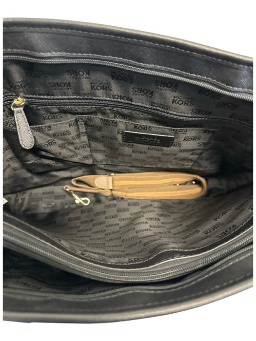 Michael Michael Kors Black Saffiano Leather Zip Top Tote Gold Logo Bag Black / L