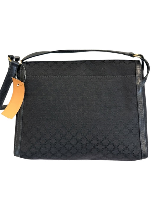 Celine Black Canvas & Leather Snap Flap Crossbody Strap Gold Hardware Bag Black / Small