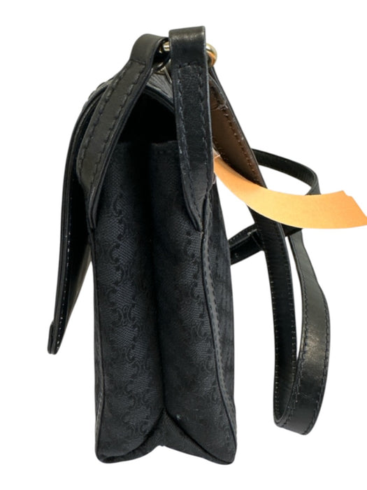 Celine Black Canvas & Leather Snap Flap Crossbody Strap Gold Hardware Bag Black / Small