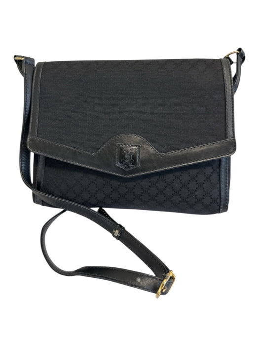 Celine Black Canvas & Leather Snap Flap Crossbody Strap Gold Hardware Bag Black / Small