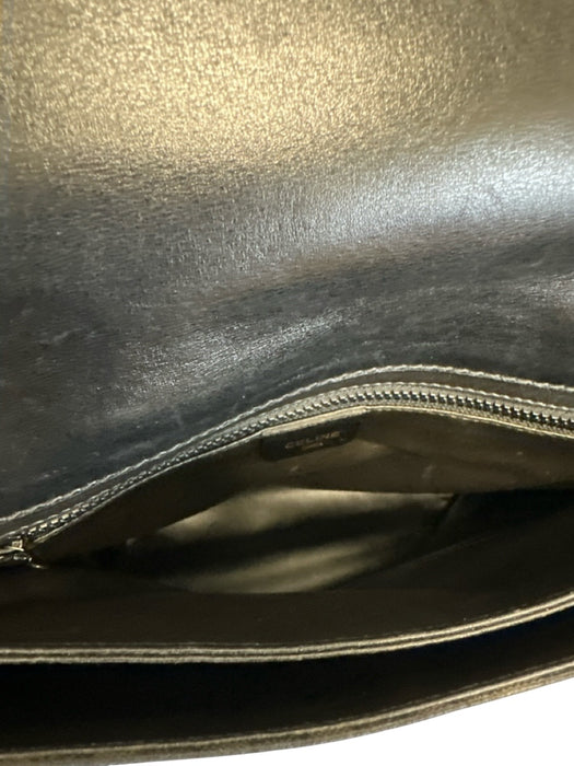 Celine Black Canvas & Leather Snap Flap Crossbody Strap Gold Hardware Bag Black / Small