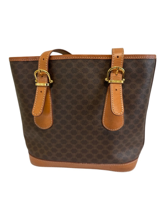 Celine Brown & Dark Brown Coated Canvas & Leather Monogram Gold Hardware Bag Brown & Dark Brown / M