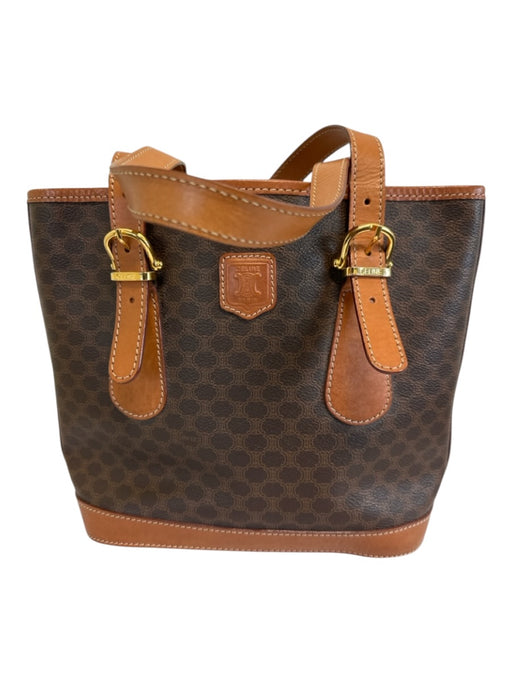Celine Brown & Dark Brown Coated Canvas & Leather Monogram Gold Hardware Bag Brown & Dark Brown / M