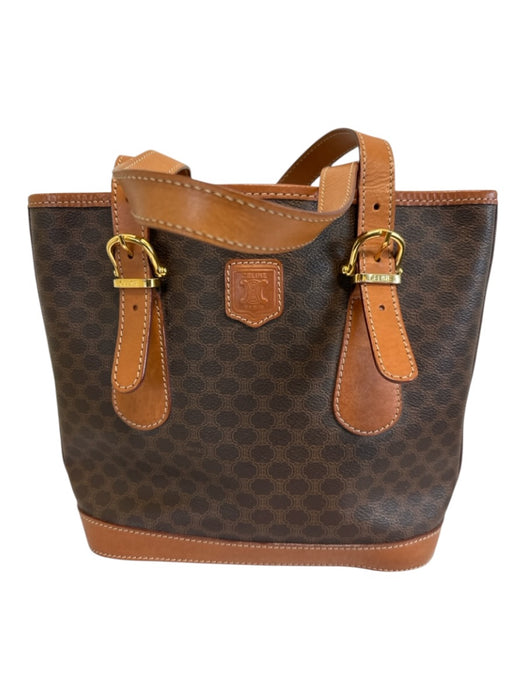Celine Brown & Dark Brown Coated Canvas & Leather Monogram Gold Hardware Bag Brown & Dark Brown / M