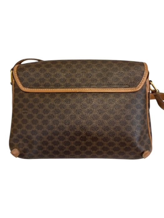 Celine Brown & Dark Brown Canvas & Leather Monogram Crossbody Flap Bag Brown & Dark Brown / Small