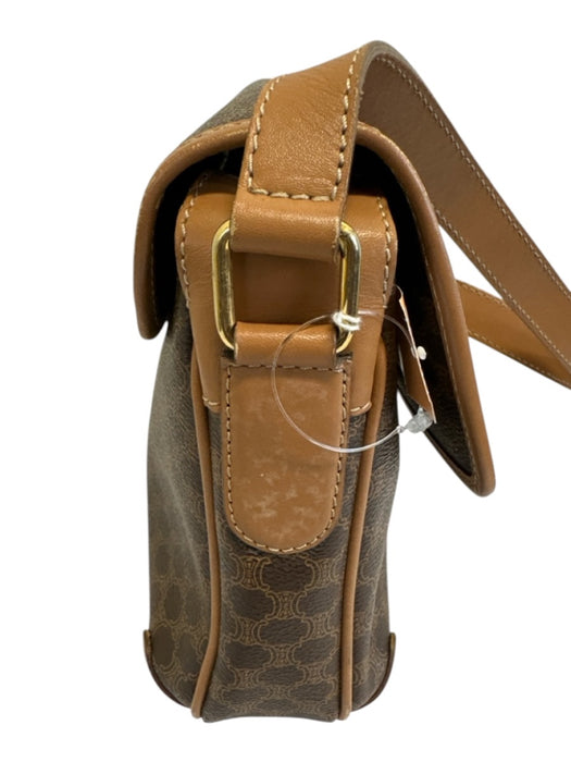 Celine Brown & Dark Brown Canvas & Leather Monogram Crossbody Flap Bag Brown & Dark Brown / Small