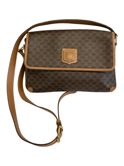 Celine Brown & Dark Brown Canvas & Leather Monogram Crossbody Flap Bag Brown & Dark Brown / Small